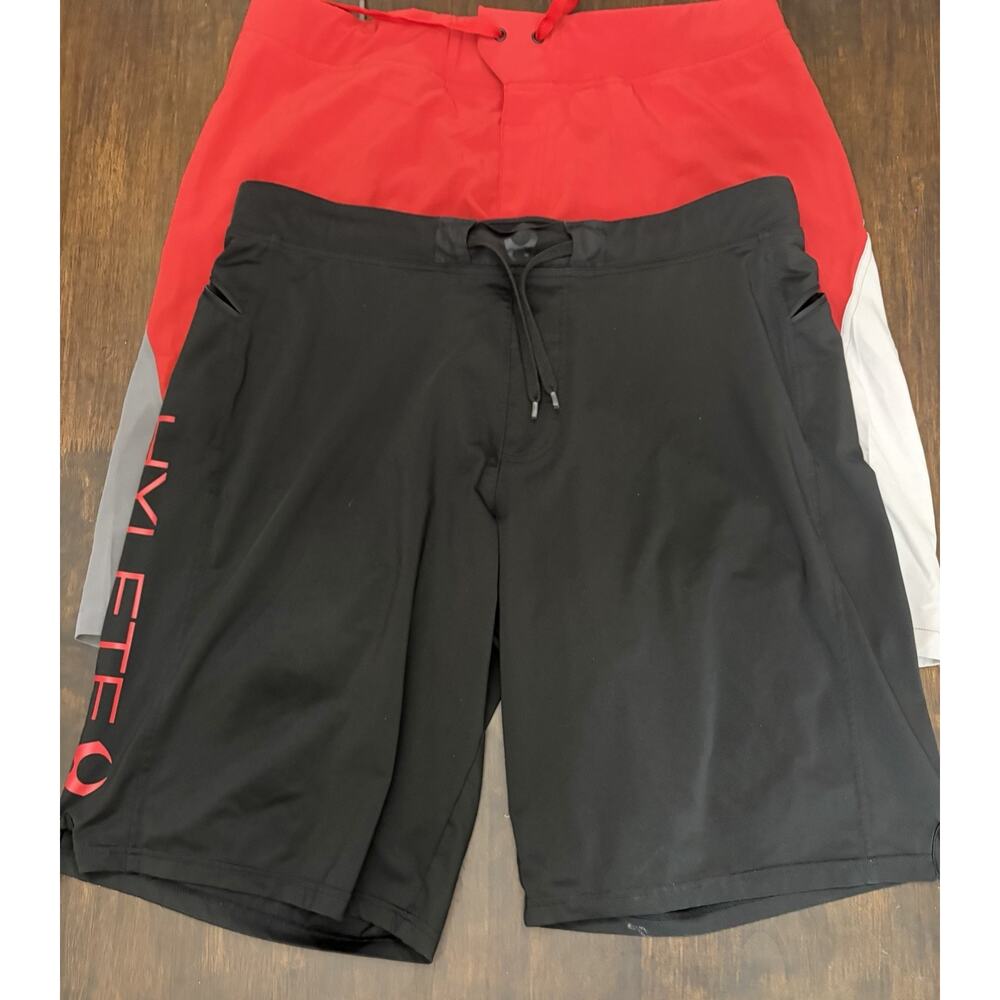 (2) Hylete Shorts Mens XXL Black / Red Athletic Training Drawstring Shorts Lot